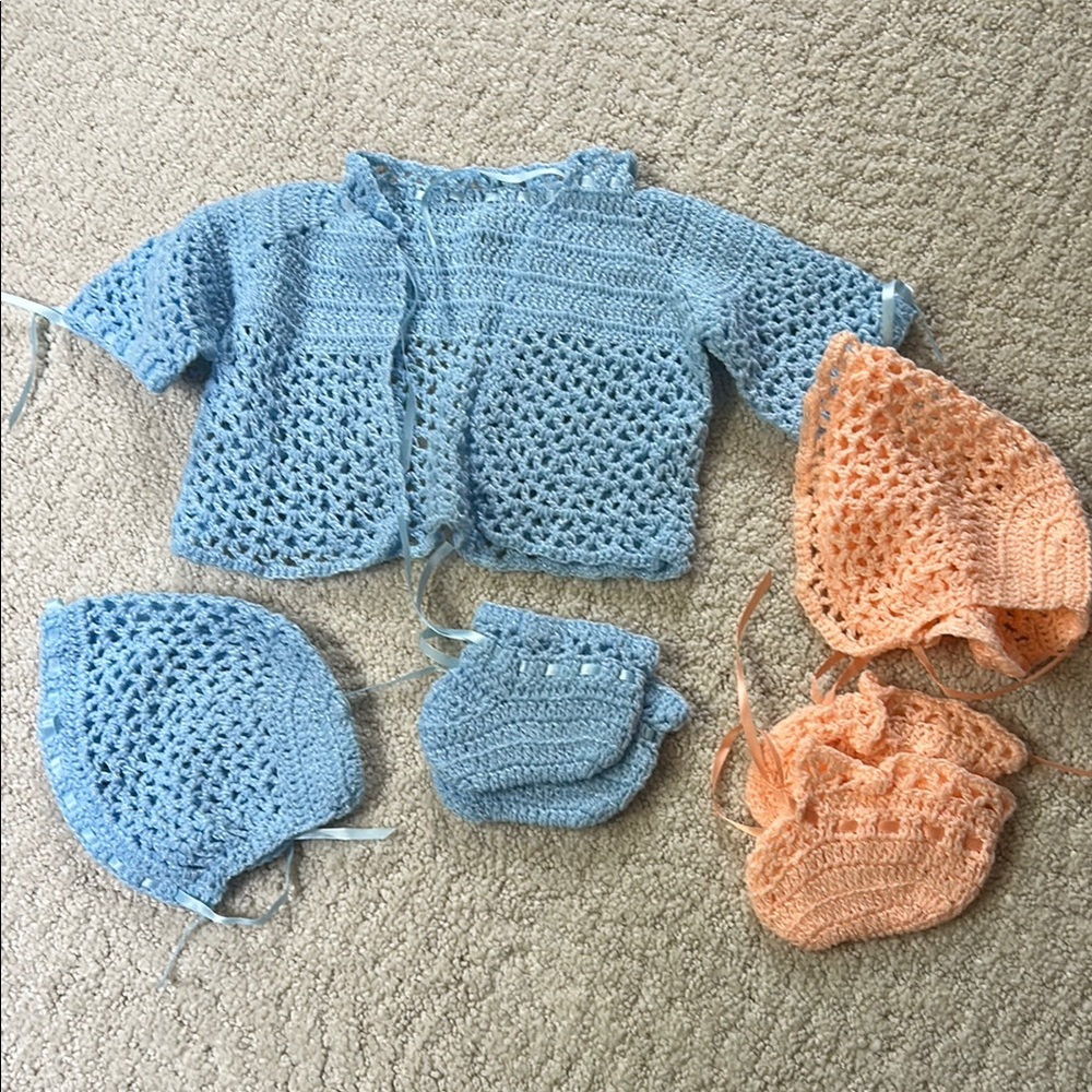 Handmade Crochet Baby Set - Blue and Orange